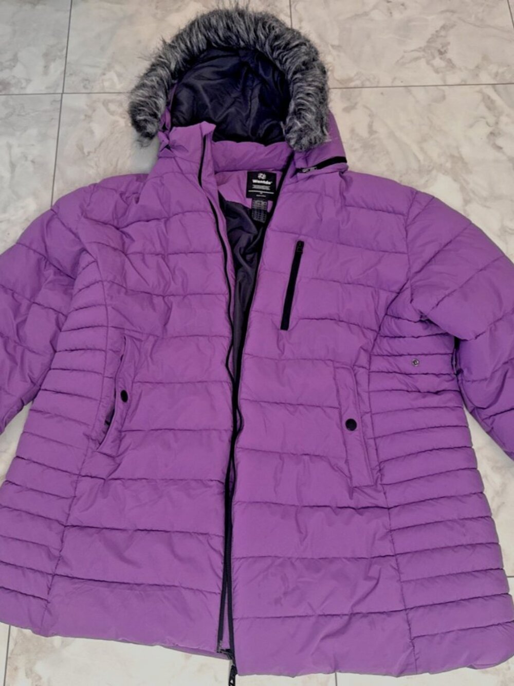 Wantdo Puffer Jacket Coat Womens 4X Purple Faux Fur Hood Padded Winter Thick